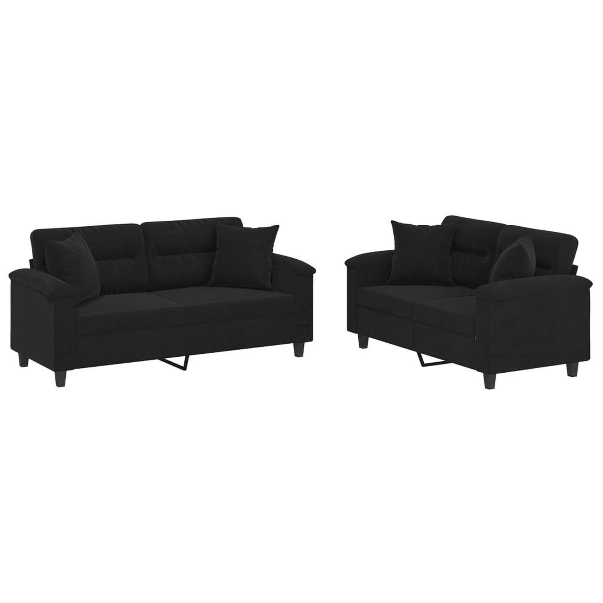 Voir la diapositive 2 : VIDAXL Ensemble de canapes 2 pcs avec coussins Noir Tissu microfibre