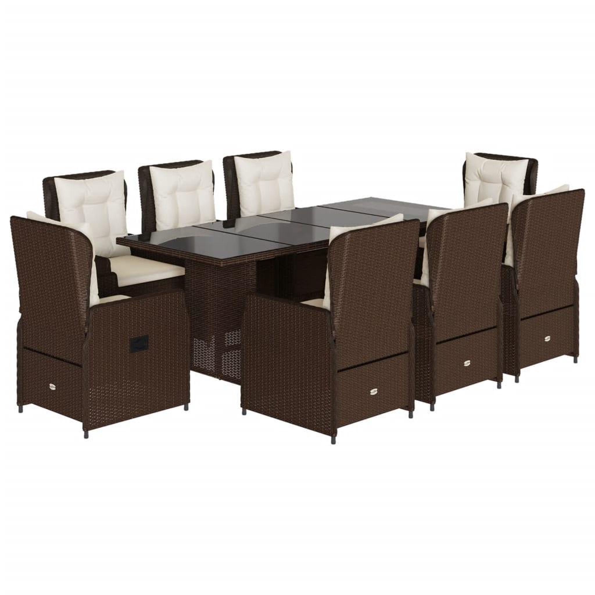 Voir la diapositive 2 : VIDAXL Ensemble a manger de jardin et coussins 9 pcs marron poly rotin