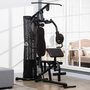 Voir la diapositive 2 : HOMCOM Station de musculation - entrainement complet - développé couché, butterfly, barre latissimus, curler, bande résistance, 10 contrepoids - acier noir rouge