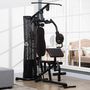 Voir la diapositive 2 : HOMCOM Station de musculation - entrainement complet - développé couché, butterfly, barre latissimus, curler, bande résistance, 10 contrepoids - acier noir rouge