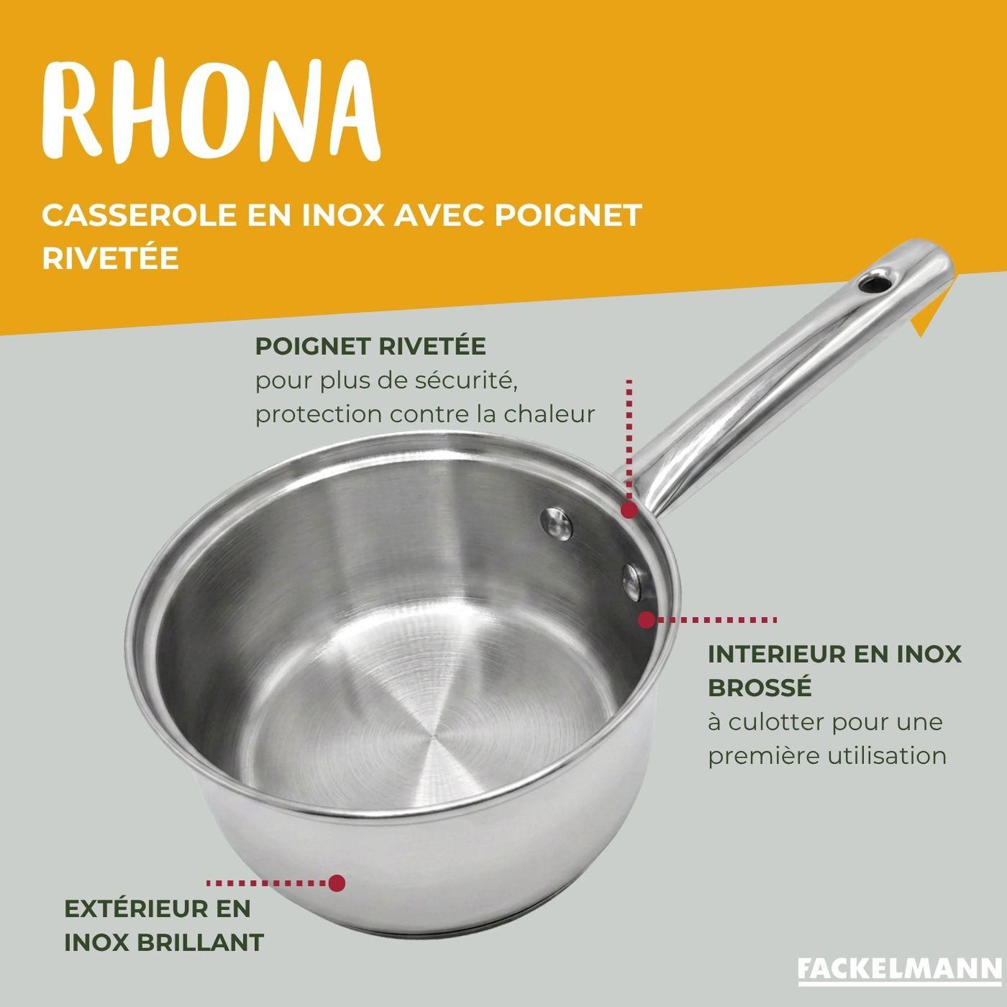 Voir la diapositive 3 : Fackelmann Lot de 4 casseroles 16/18/20/22 cm et poêles en inox 24/28 cm avec couvercle fackelmann rhona