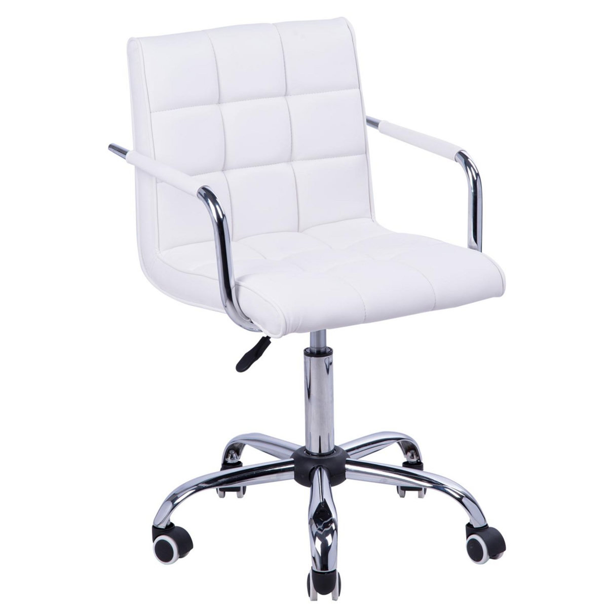 HOMCOM Chaise de bureau fauteuil manager pivotant hauteur réglable revêtement synthétique capitonné blanc