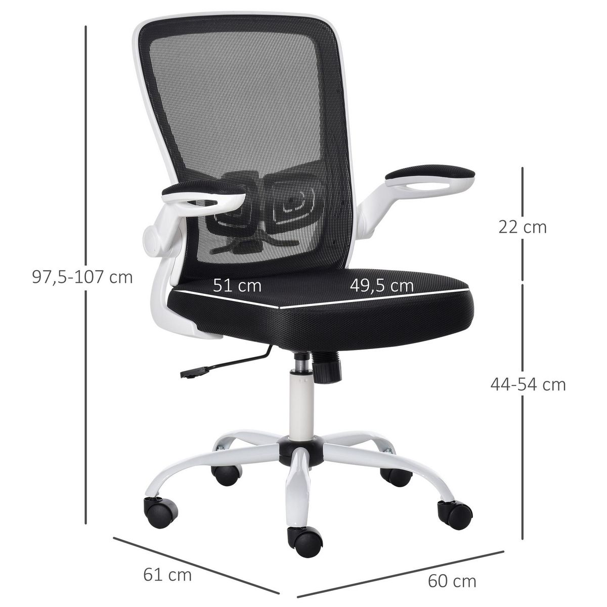 VINSETTO Vinsetto Chaise de bureau ergonomique hauteur réglable pivotante 360° accoudoirs relevables tissu maille bicolore noir blanc