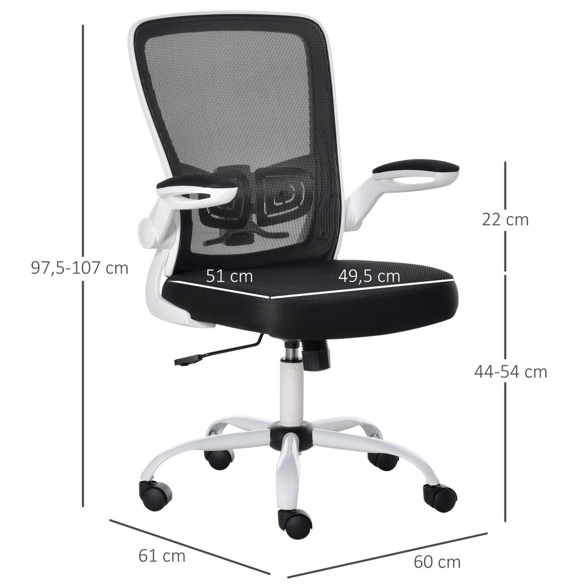 VINSETTO Vinsetto Chaise de bureau ergonomique hauteur réglable pivotante 360° accoudoirs relevables tissu maille bicolore noir blanc