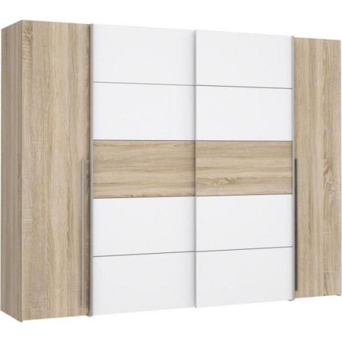 MARKET24 Armoire NARAGO - Décor Chene Sonoma et blanc mat - 2 portes coulissantes + 2 portes battantes - L270 x P61 x H210 cm