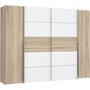 Voir la diapositive 1 : MARKET24 Armoire NARAGO - Décor Chene Sonoma et blanc mat - 2 portes coulissantes + 2 portes battantes - L270 x P61 x H210 cm