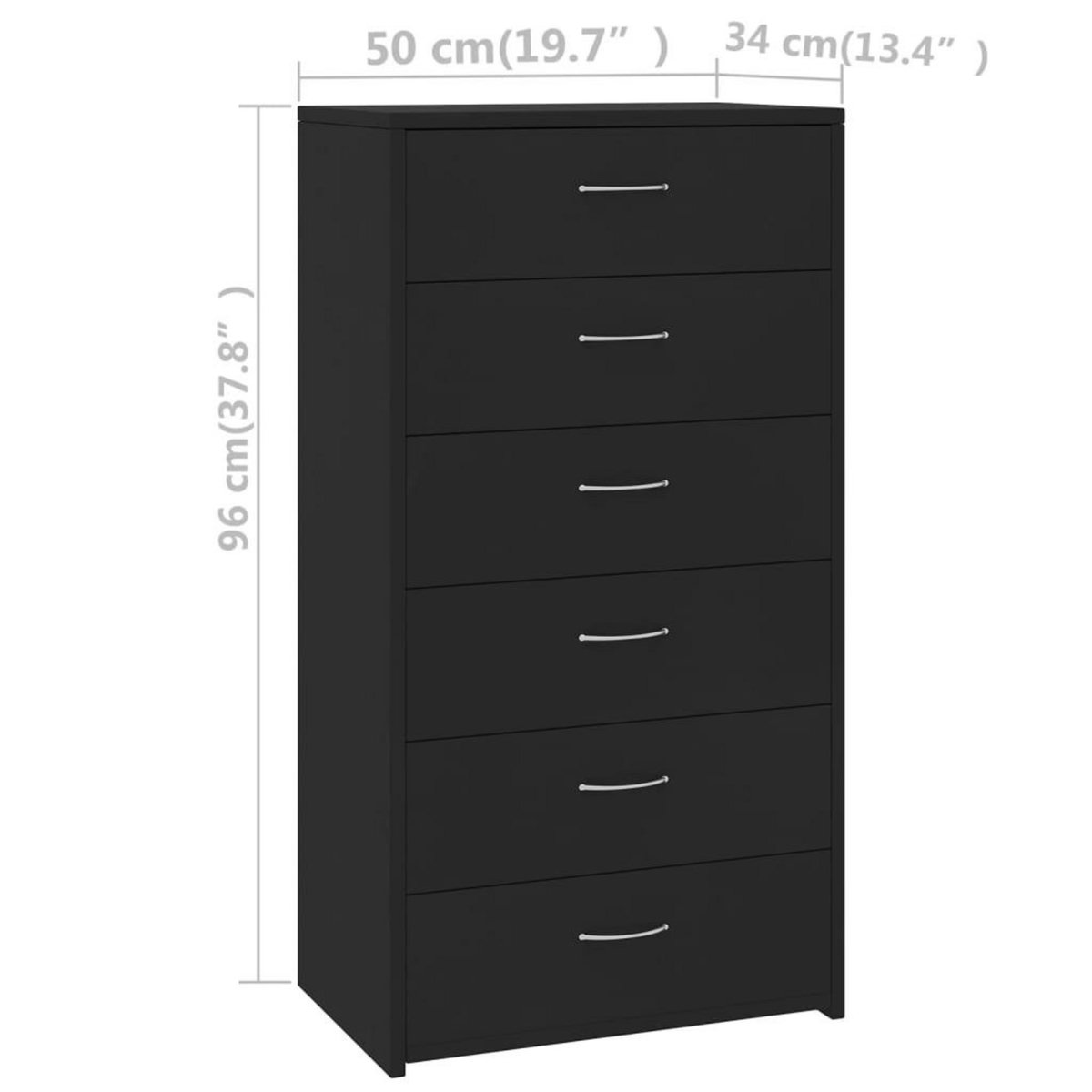 VIDAXL Buffet avec 6 tiroirs Noir 50x34x96 cm Bois d'ingenierie