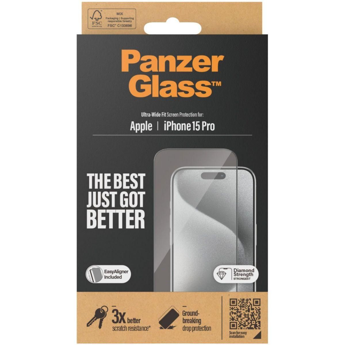 PANZERGLASS Protège écran iPhone 15 Pro Ultra-Wide-Fit