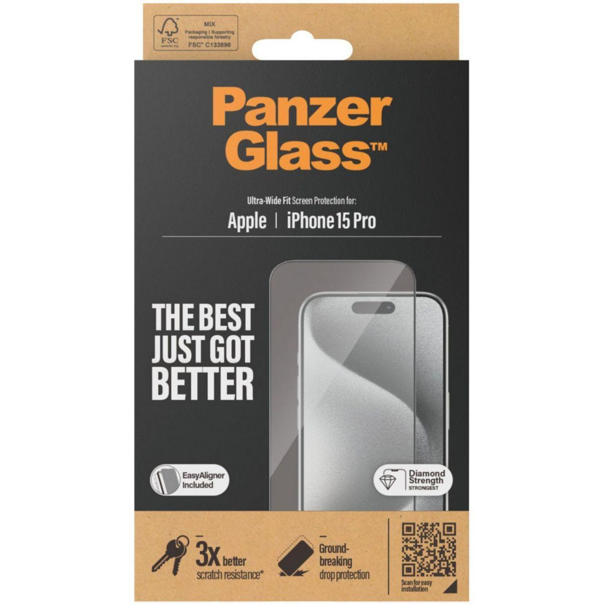 PANZERGLASS Protège écran iPhone 15 Pro Ultra-Wide-Fit