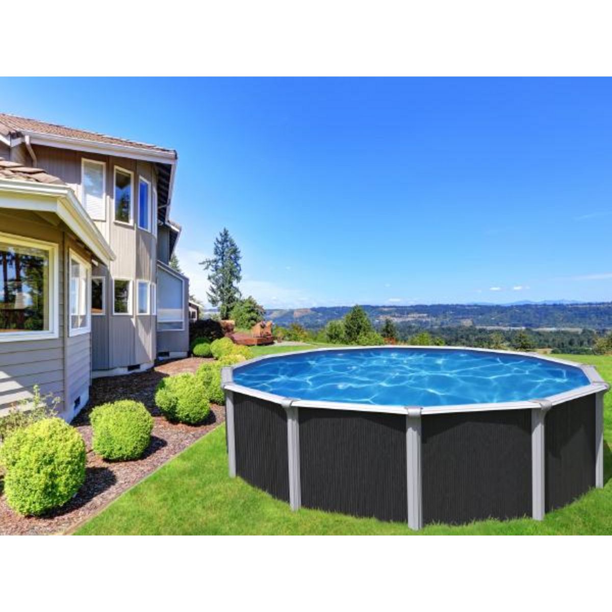 trigano Piscine hors sol acier ronde - 5,50 x 1,32m - anthracite