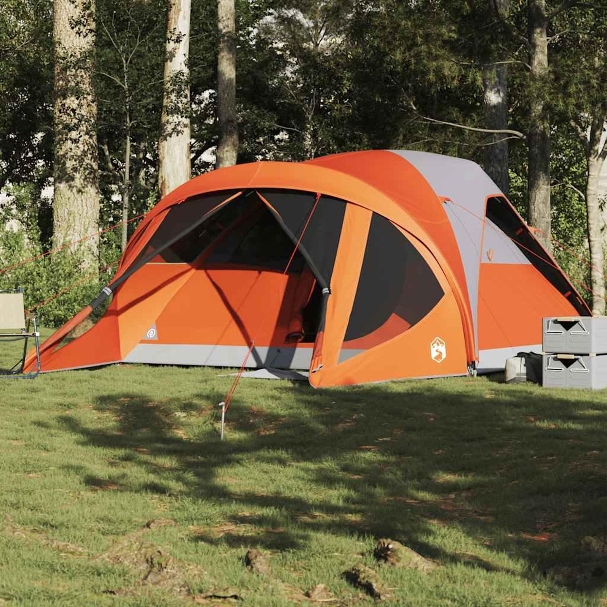 VIDAXL Tente familiale tunnel 6 personnes gris et orange impermeable