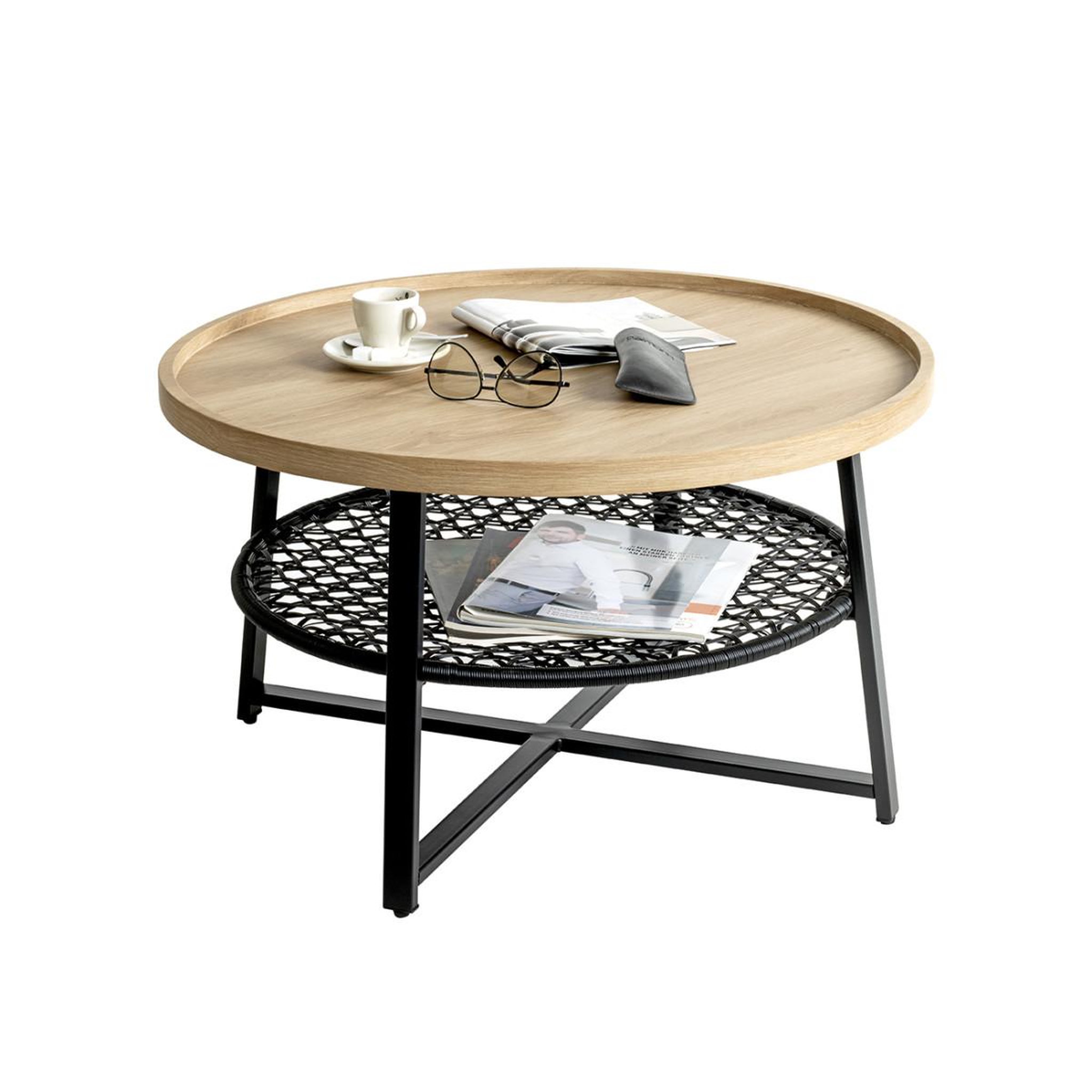 Voir la diapositive 2 : Paris Prix Table basse avec étagère  columbia  75cm chêne & noir