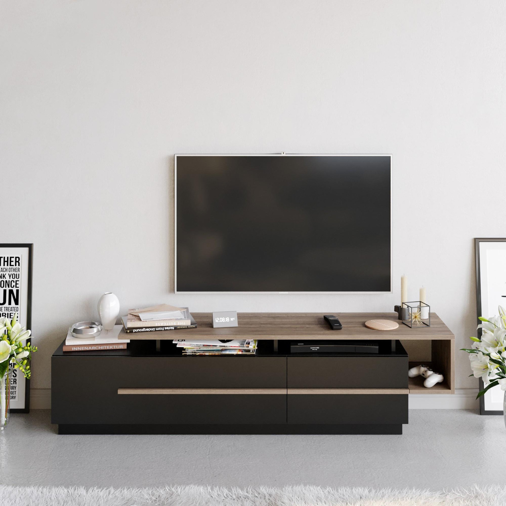 Voir la diapositive 3 : Habitat et Jardin Meuble tv en bois  basak  - 180 x 40 x 46 cm - noir