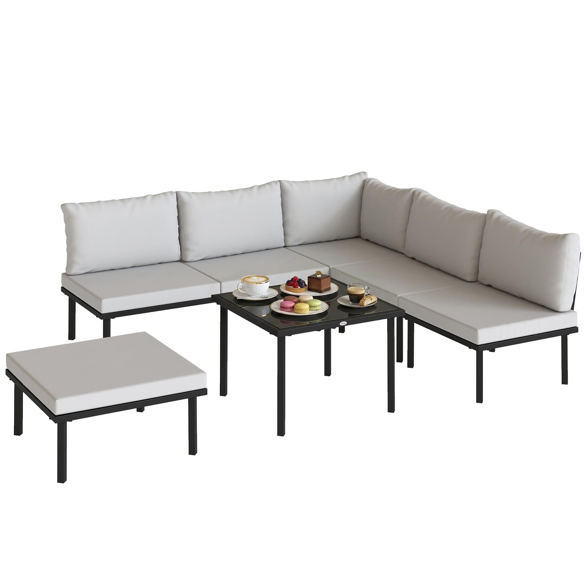 Voir la diapositive 5 : OUTSUNNY Salon de jardin d'angle modulable 6 places avec repose-pieds table basse