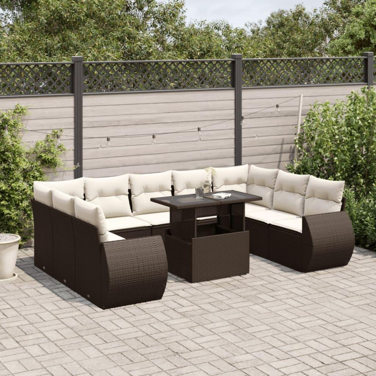 VIDAXL Salon de jardin 10 pcs avec coussins marron resine tressee