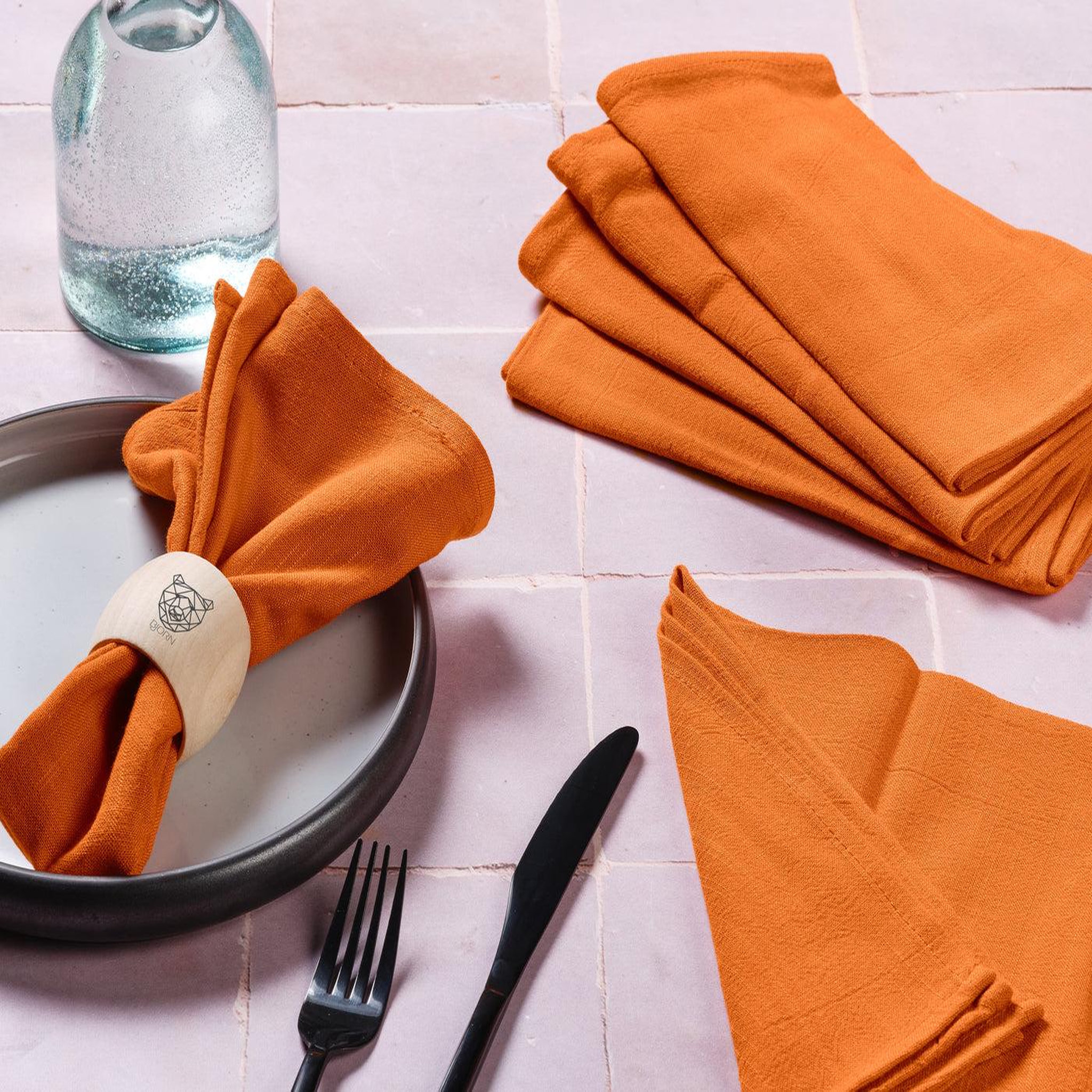 Voir la diapositive 2 : BJORN Serviette de table - 6 pièces - lin et coton orange