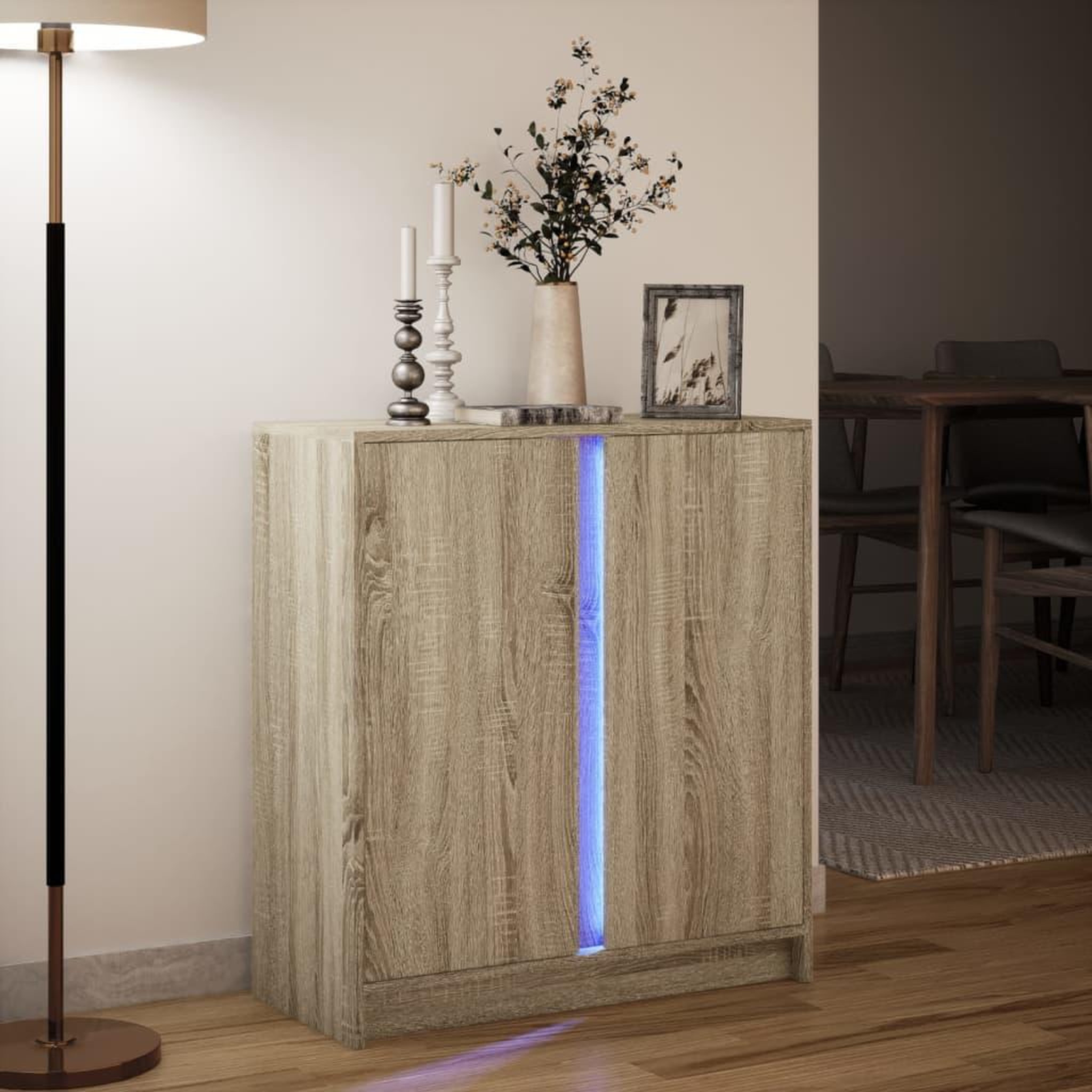 Voir la diapositive 5 : VIDAXL Buffet avec LED chene sonoma 77x34x85 cm bois d'ingenierie