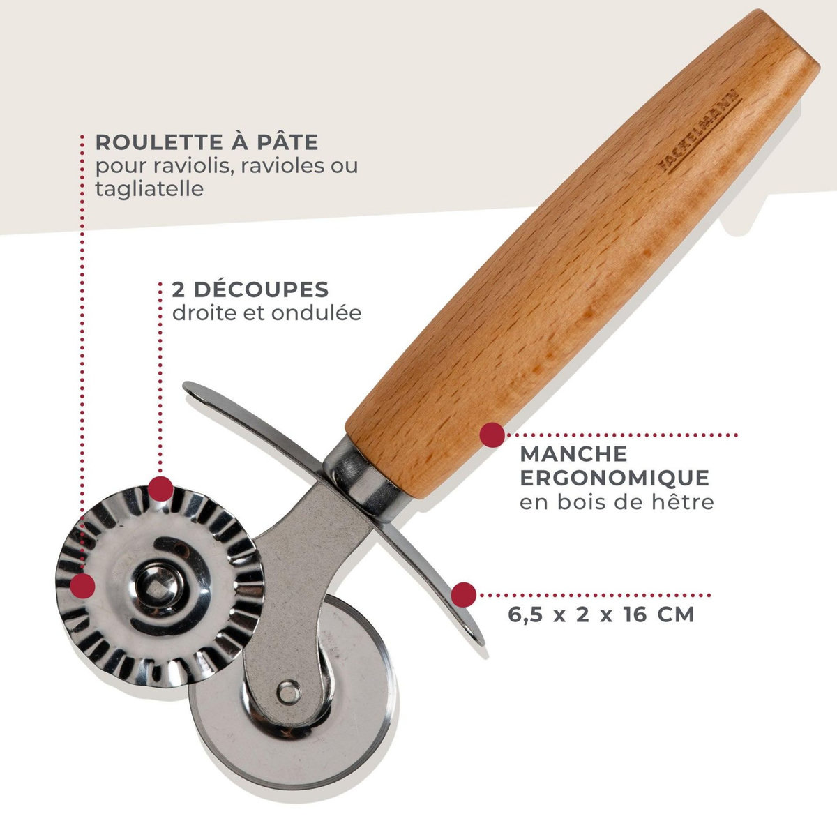 Fackelmann Roulette double embout pour pâtes fraiches 16 cm Fackelmann Pizza & Pasta