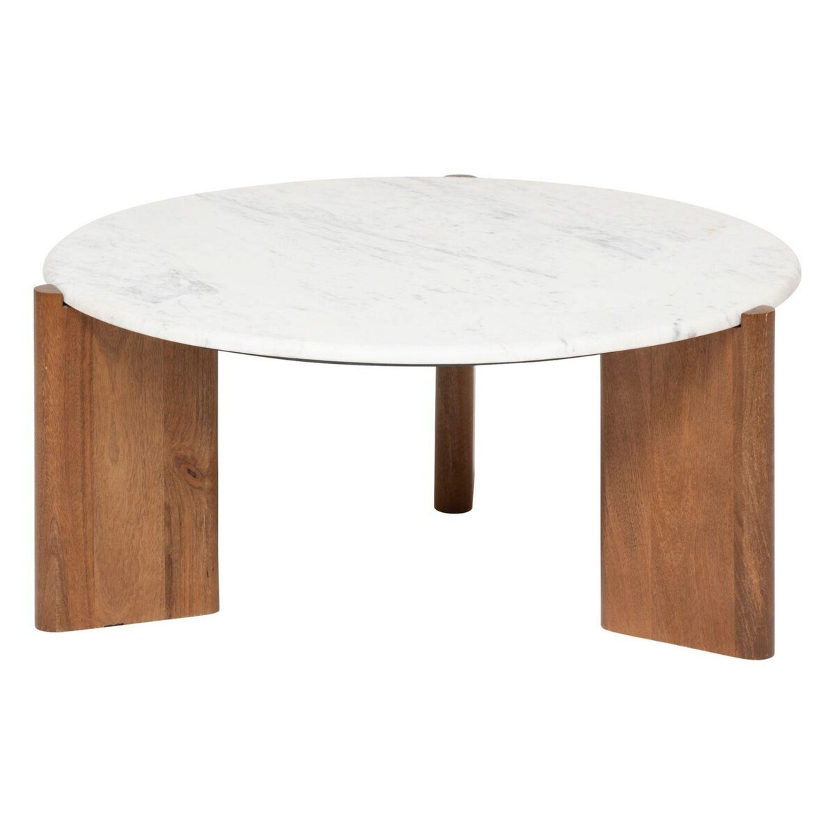 ATMOSPHERA Table basse ronde en marbre et bois massif NANDA - Blanc