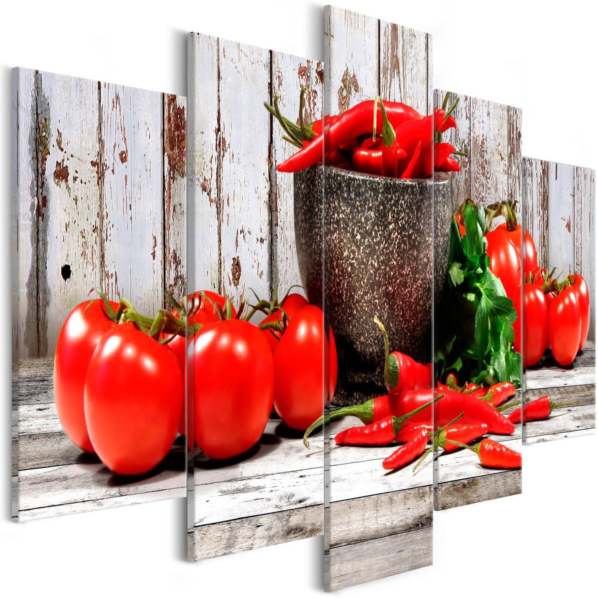 Voir la diapositive 1 : Paris Prix Tableau 5 Panneaux  Red Vegetables Wood Wide