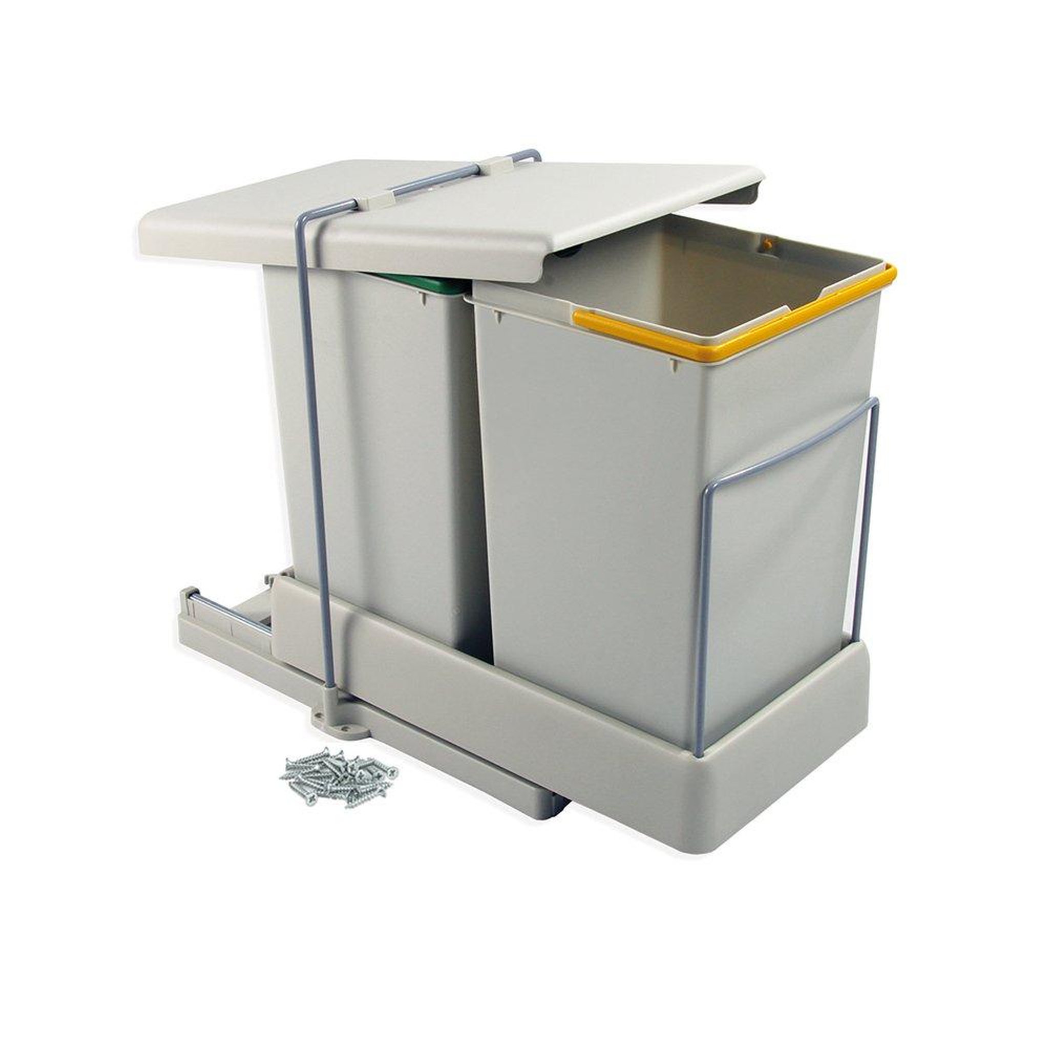 Emuca 8077221 Poubelle de recyclage pour montage inférieur et extraction automatique dans l élément de cuisine 2x14litres, Plas