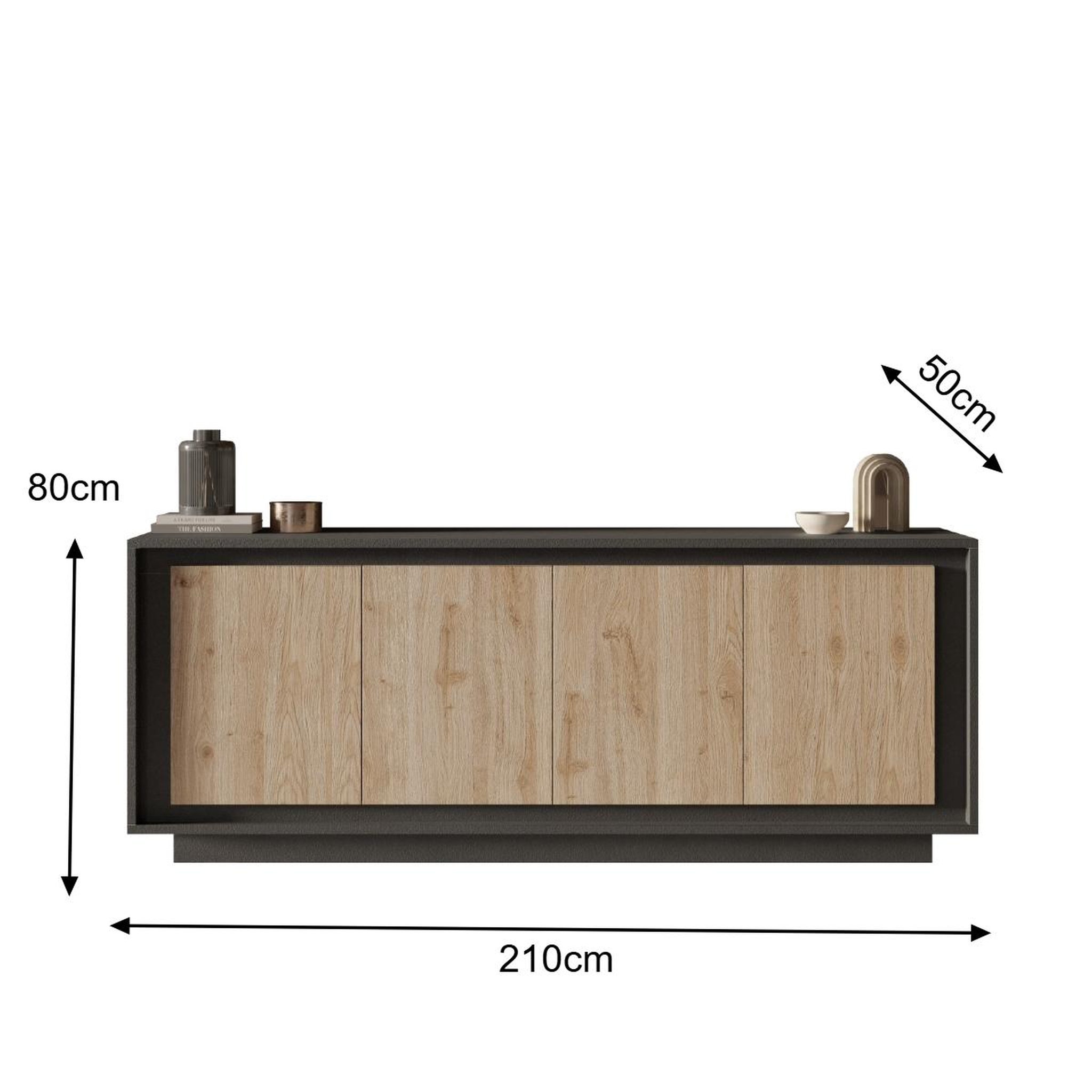 Voir la diapositive 6 : JLC KREATION Buffet bas contemporain 4 portes gris et bois naturel yori