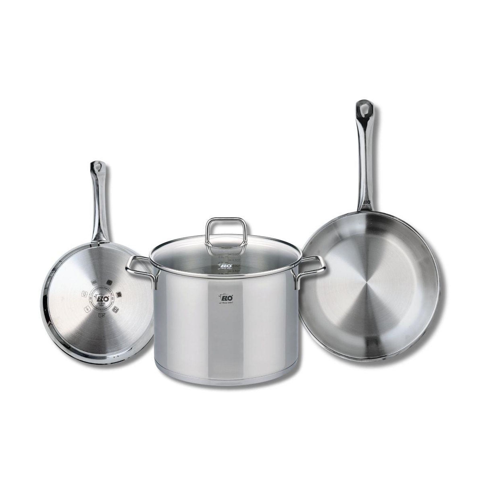 ELO Set de 2 poêles de cuisson 24 et 28 cm et 1 faitout 26 cm elo profi citrin