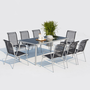 Voir la diapositive 1 : CONCEPT USINE Table de jardin et 8 chaises en acier et toile PVC gris LUSIANA
