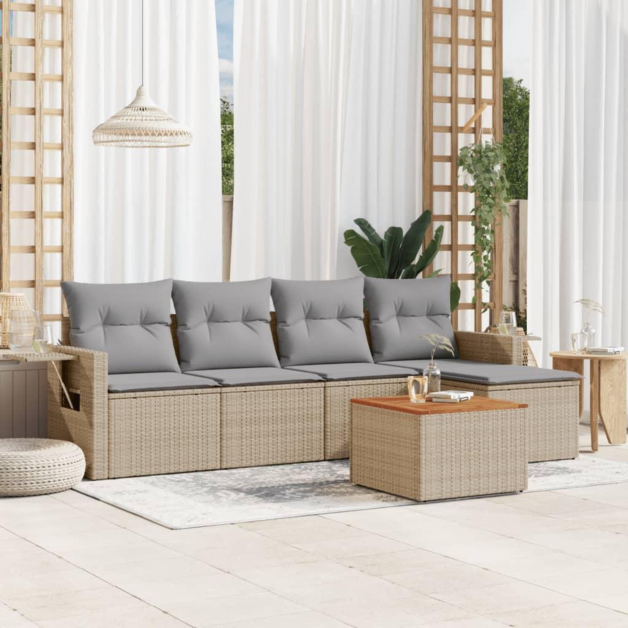 VIDAXL Salon de jardin avec coussins 6 pcs beige resine tressee