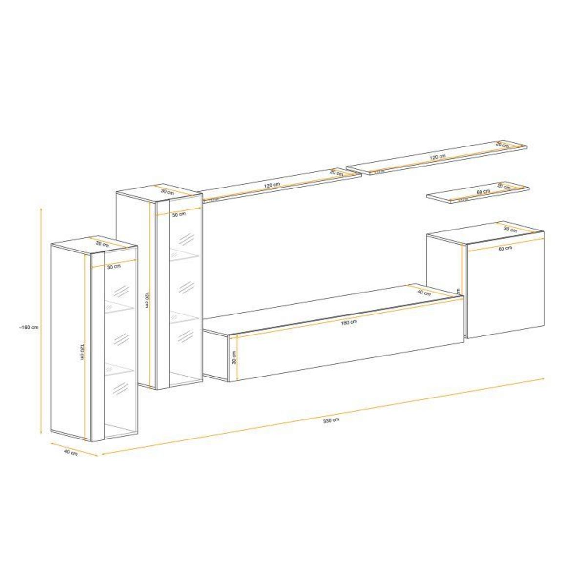 Paris Prix Meuble TV Mural Design  Switch XI  330cm Gris & Naturel