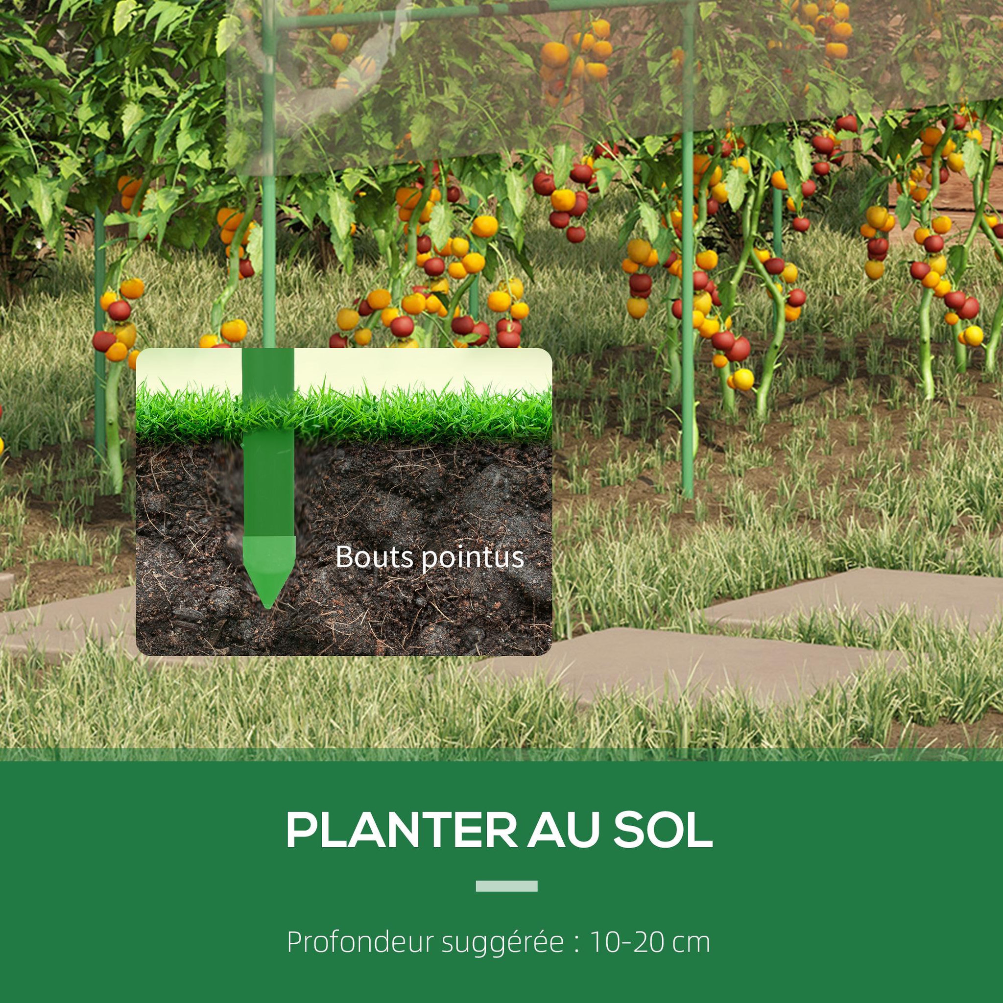 Voir la diapositive 6 : OUTSUNNY Serre de jardin serre à tomates dim. 4l x 1,23l x 1,71h m acier thermolaqué vert pvc haute densité transparent