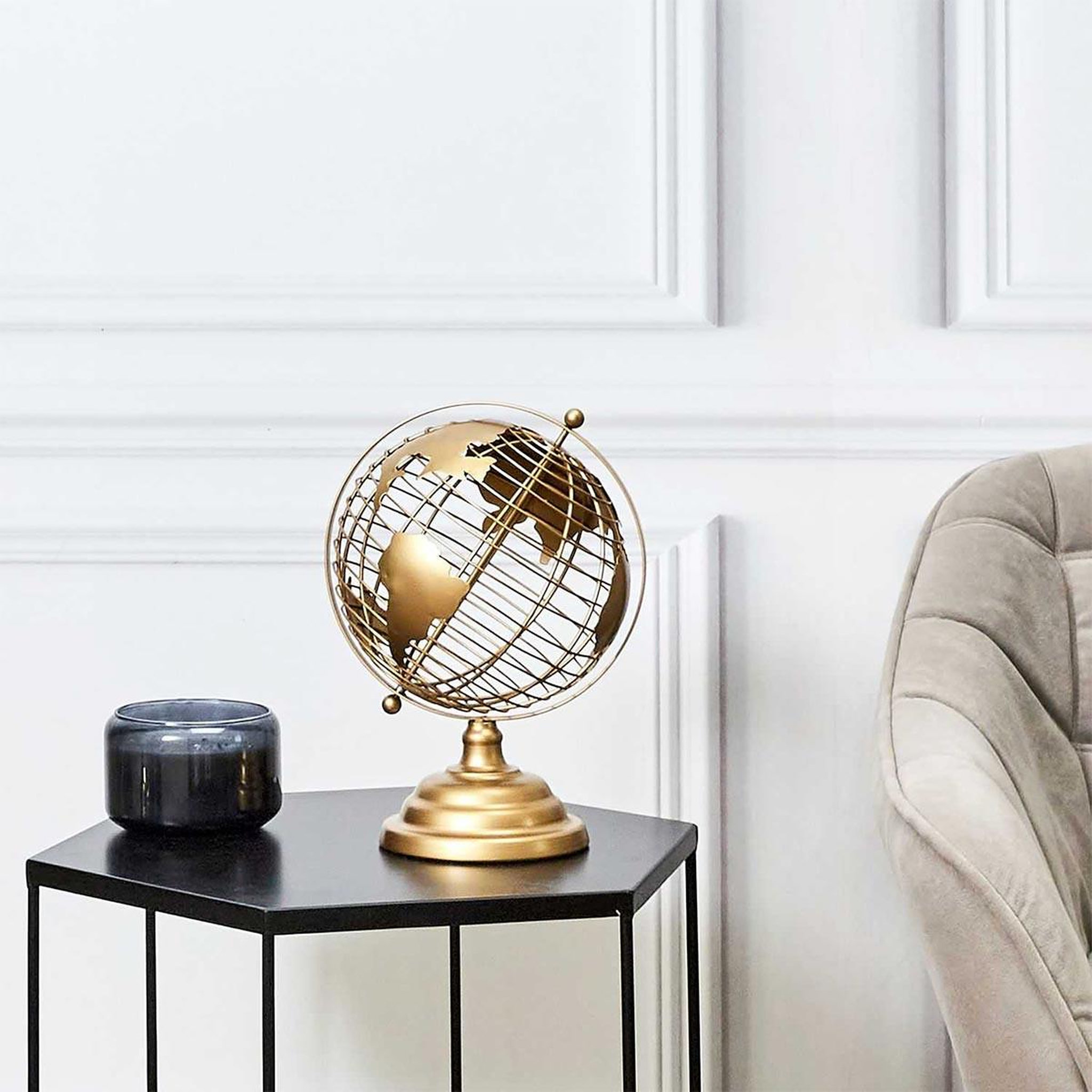 Voir la diapositive 3 : The Home Deco Factory Globe terrestre en métal  monde  28cm or