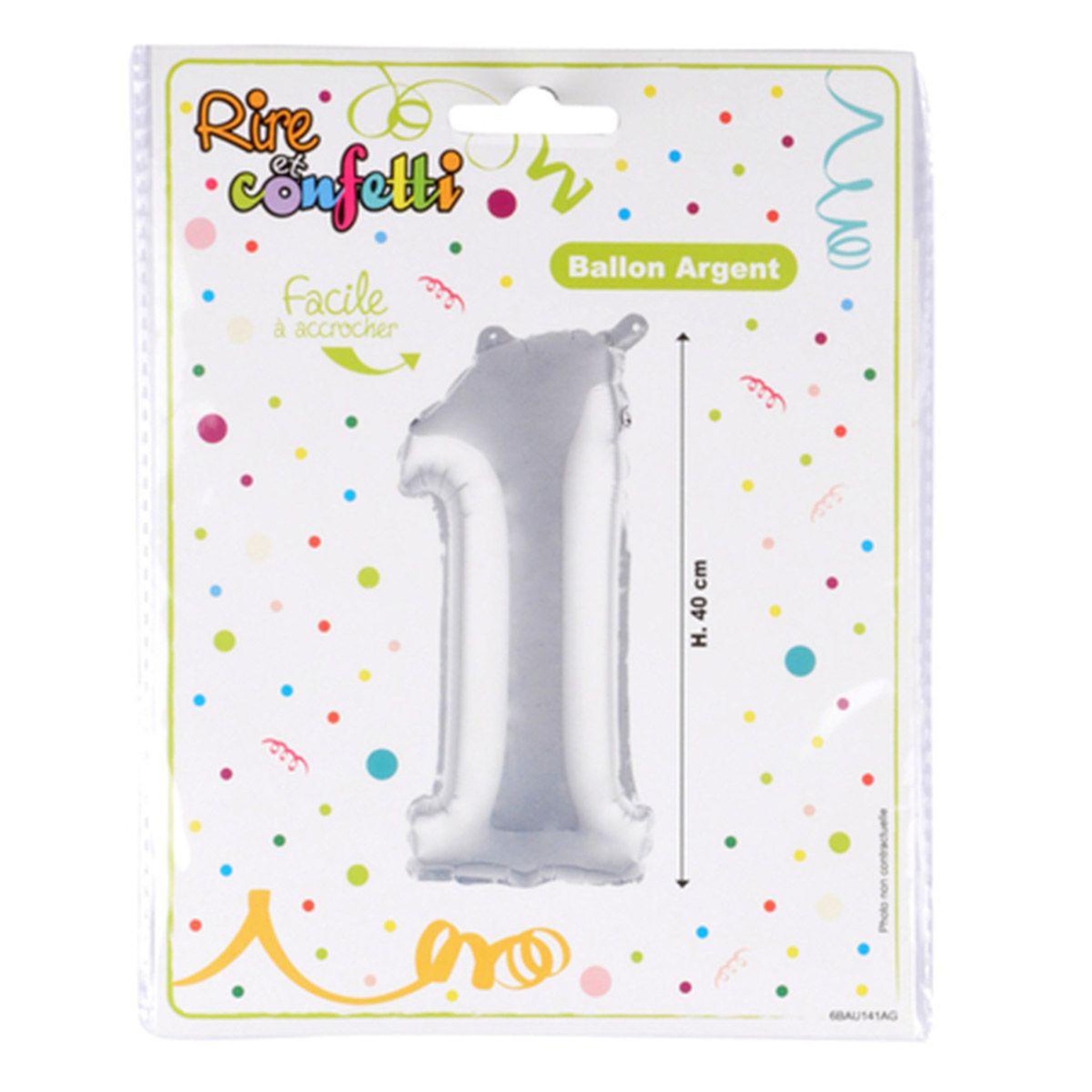 Voir la diapositive 2 : HOMEA Ballon Gonflable Métallisé  Chiffre 1  40cm Argent