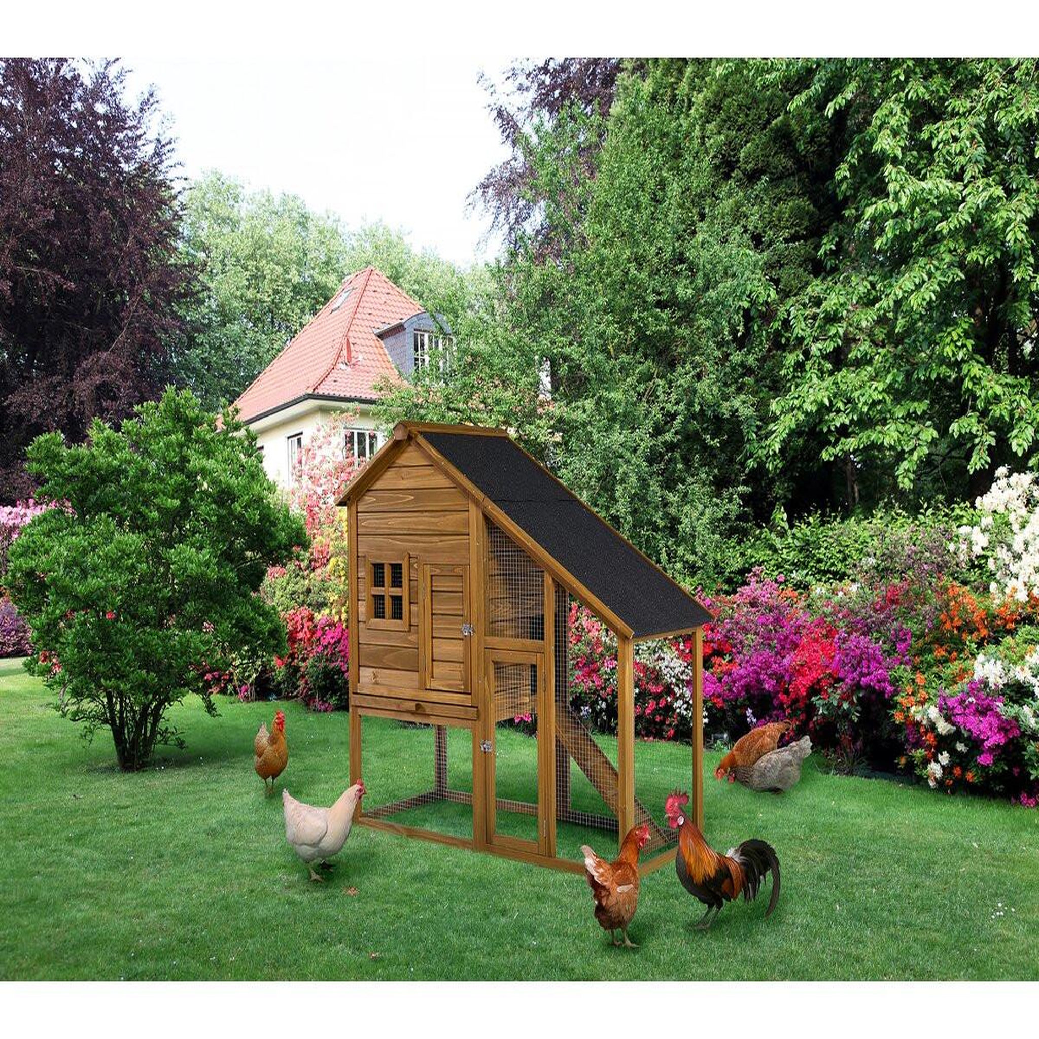 Voir la diapositive 2 : Habitat et Jardin Poulailler  Lily  avec pondoir en bois - Marron
