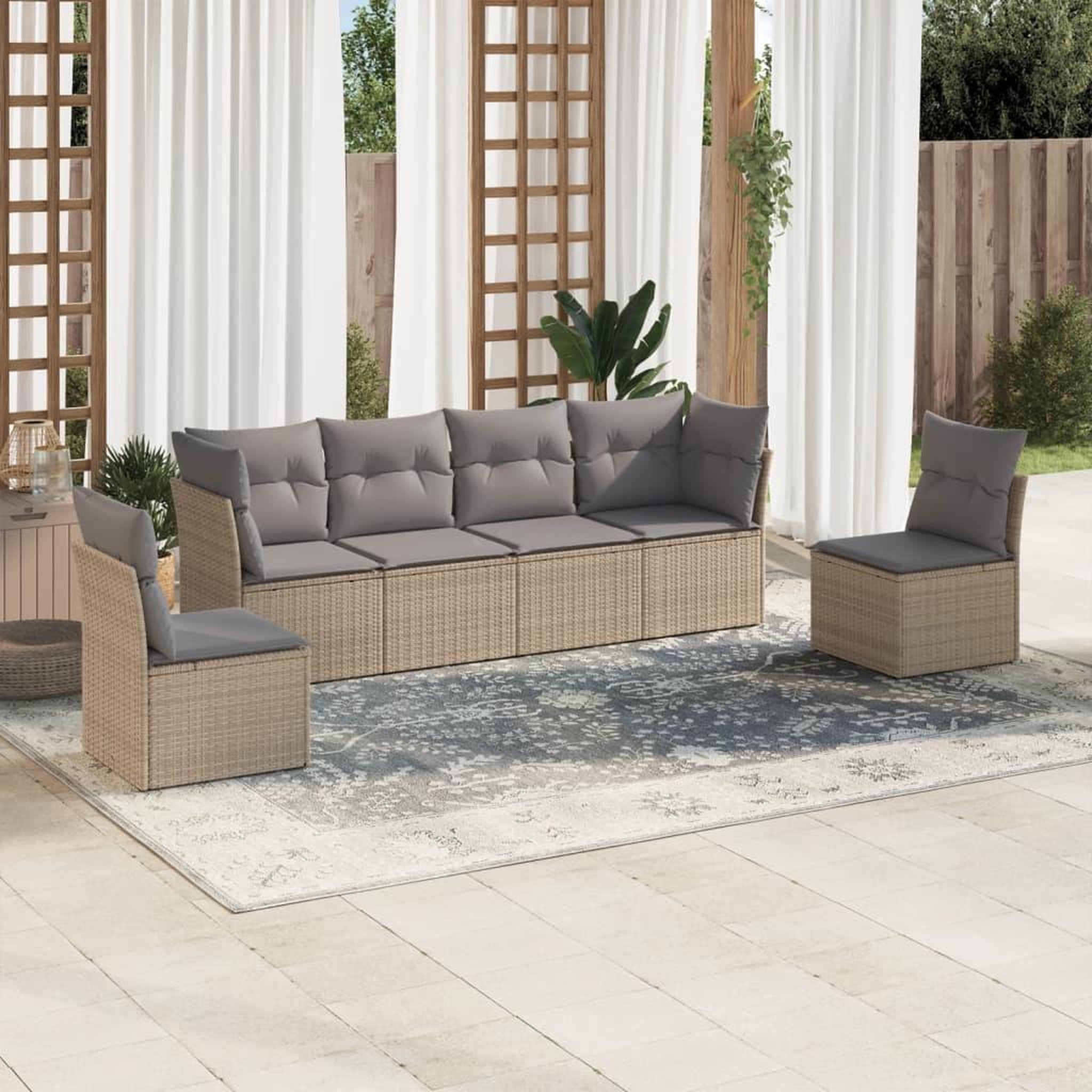 VIDAXL Salon de jardin avec coussins 6 pcs beige resine tressee