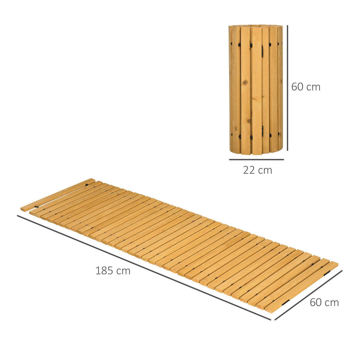 OUTSUNNY Allée chemin de jardin en lattes de bois enroulable - dim. 185L x 60l x 1,9H cm - bois de sapin pré-huilé