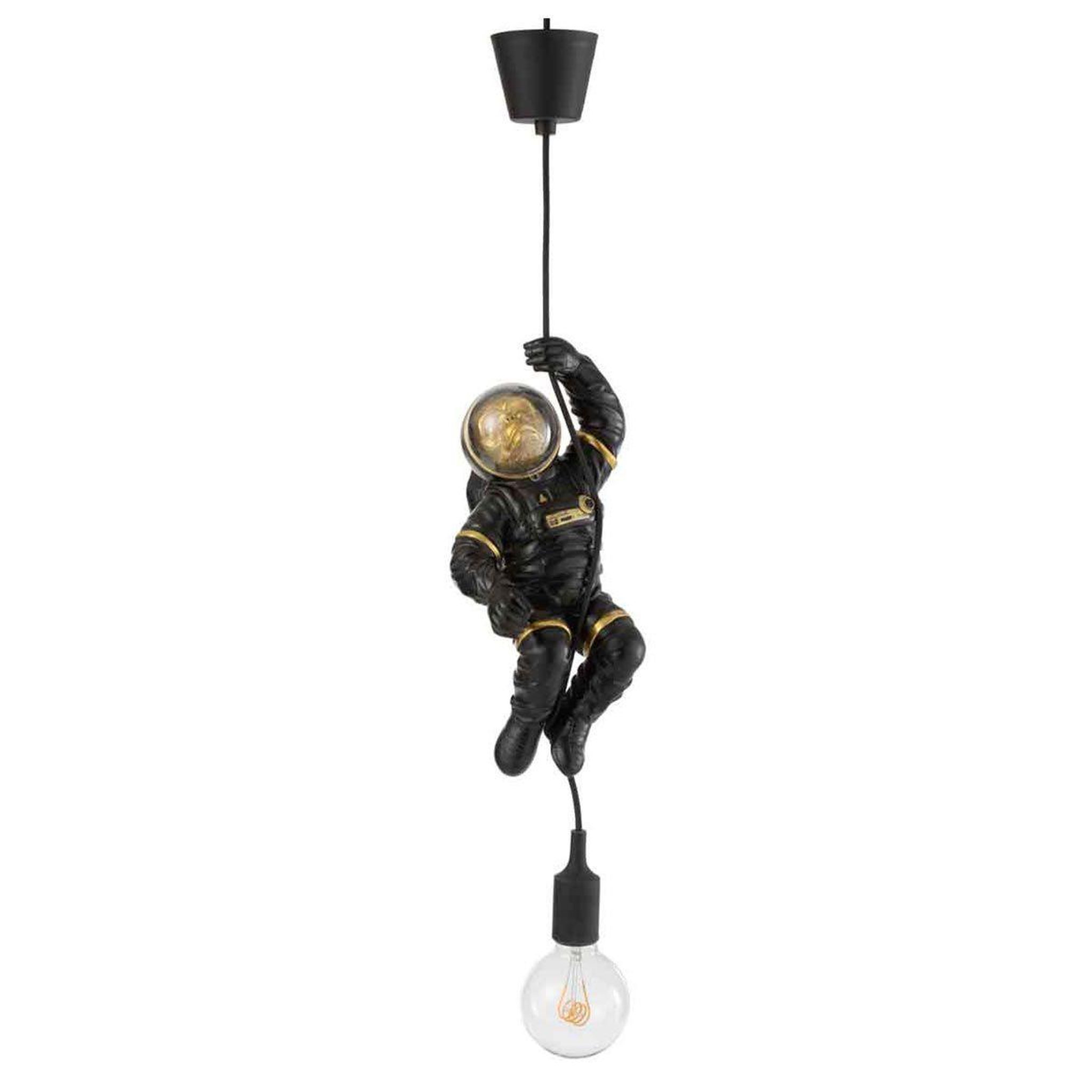 Voir la diapositive 2 : J-LINE Lampe Suspension  Singe Astronaute  37cm Noir & Or
