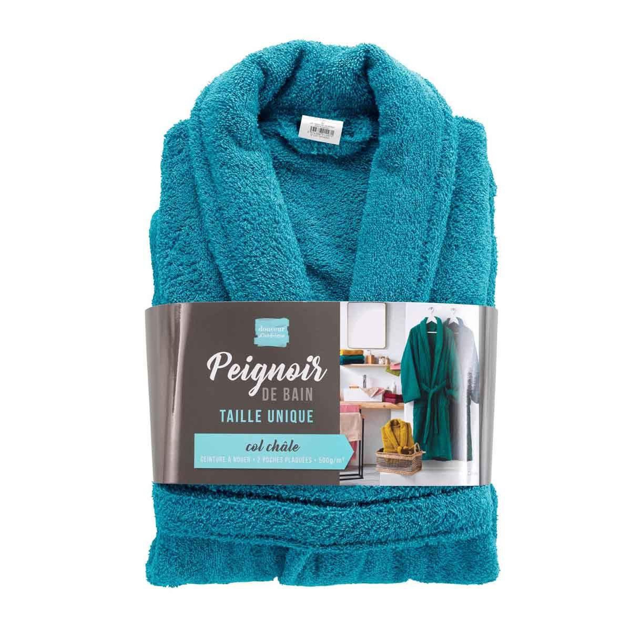 Voir la diapositive 6 : Douceur d'Intérieur Peignoir col châle en coton  tendresse  bleu paon