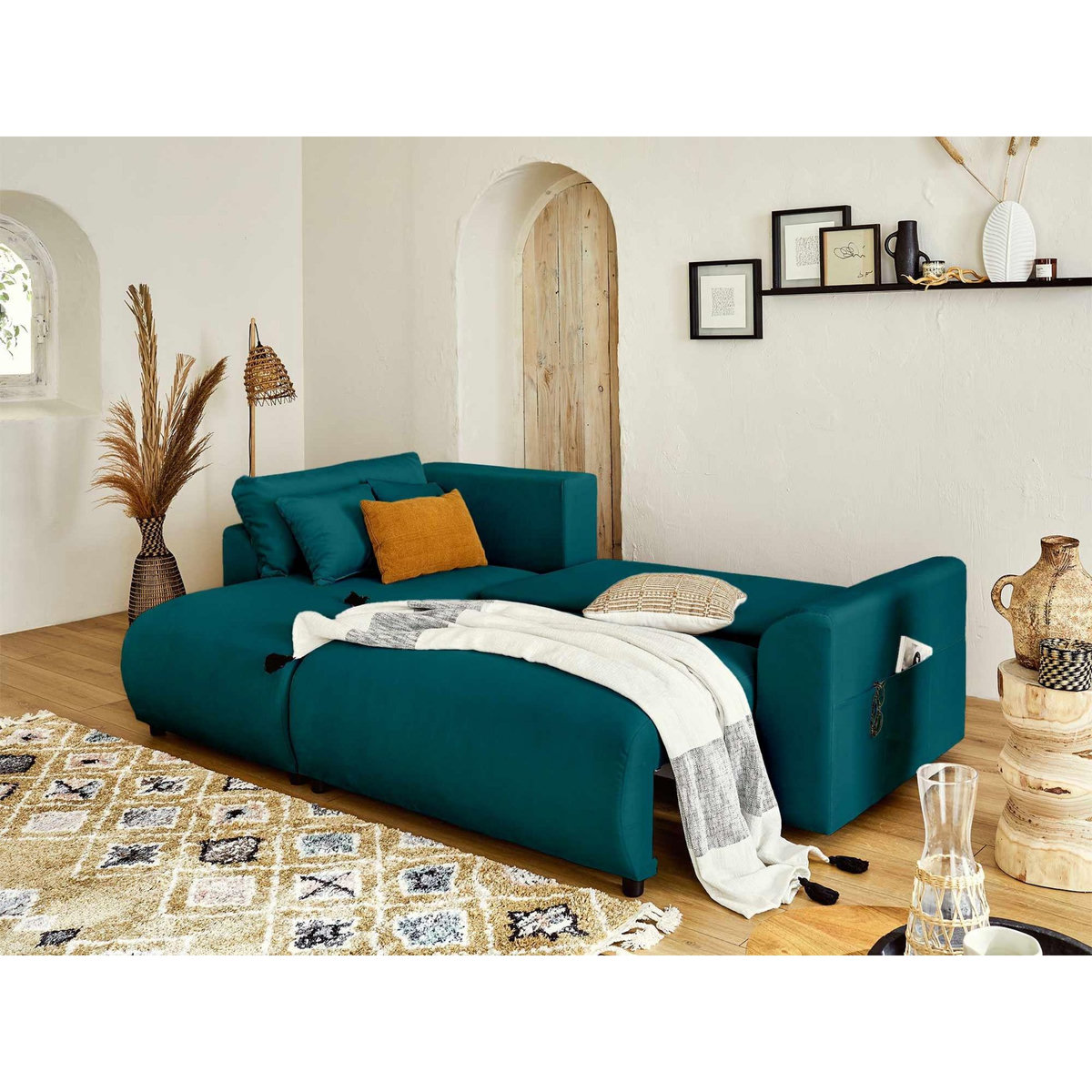 LISA DESIGN Camelia - canapé d'angle réversible - 4 places - convertible avec coffre et poches - en velours