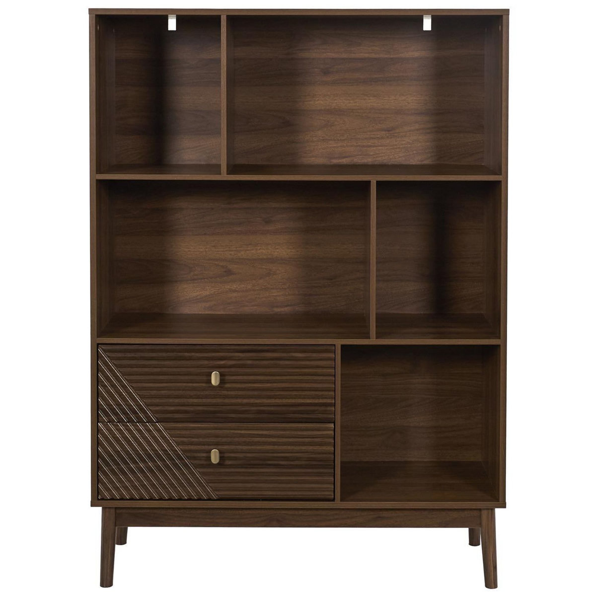 The Home Deco Factory Bibliothèque 2 tiroirs et 5 niches effet noyer TIFFANY - Marron