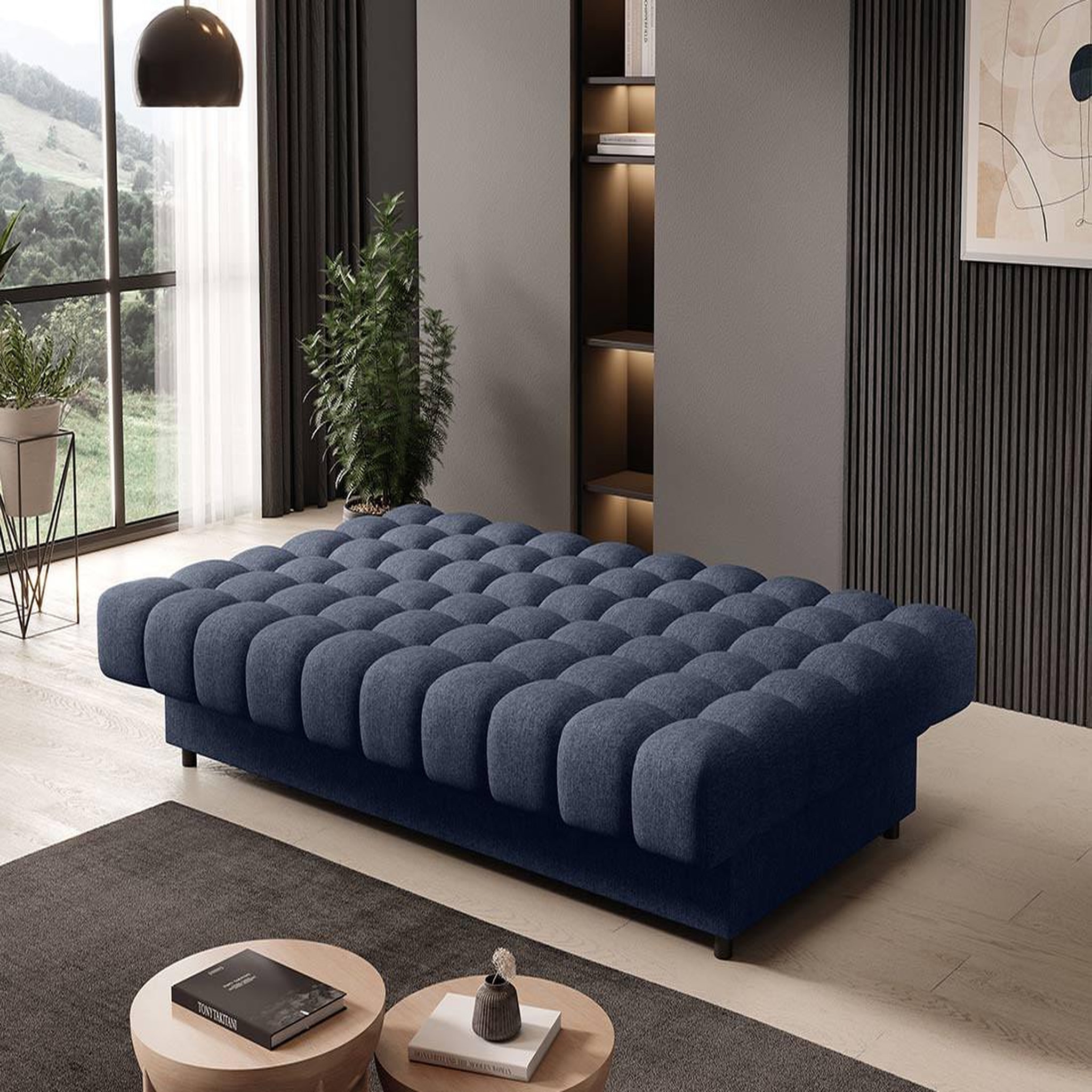 Voir la diapositive 2 : BEST MOBILIER Ezra - canapé convertible clic-clac 3 places avec coffre en tissu texturé