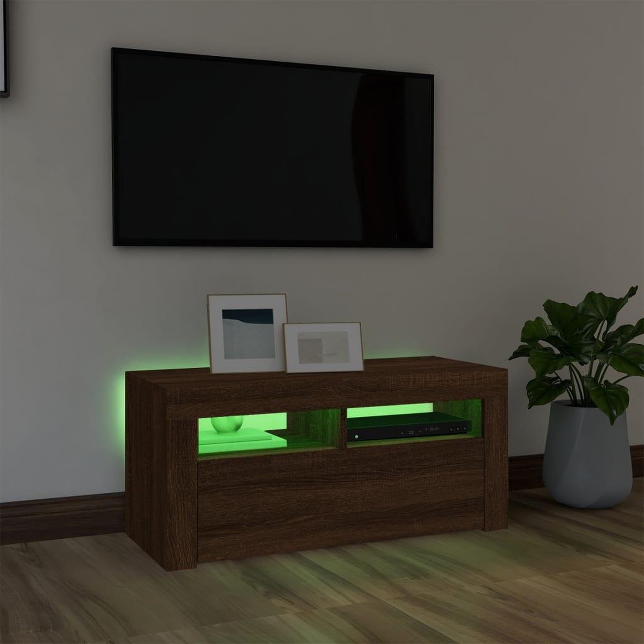 Voir la diapositive 4 : VIDAXL Meuble TV avec lumieres LED Chene marron 90x35x40 cm