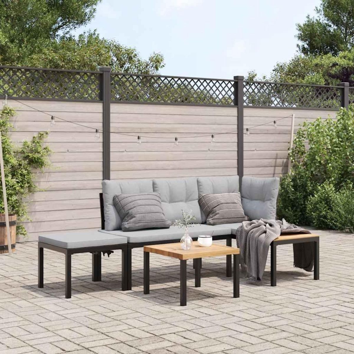 VIDAXL Ensemble de banc de jardin avec coussins 3 pcs noir