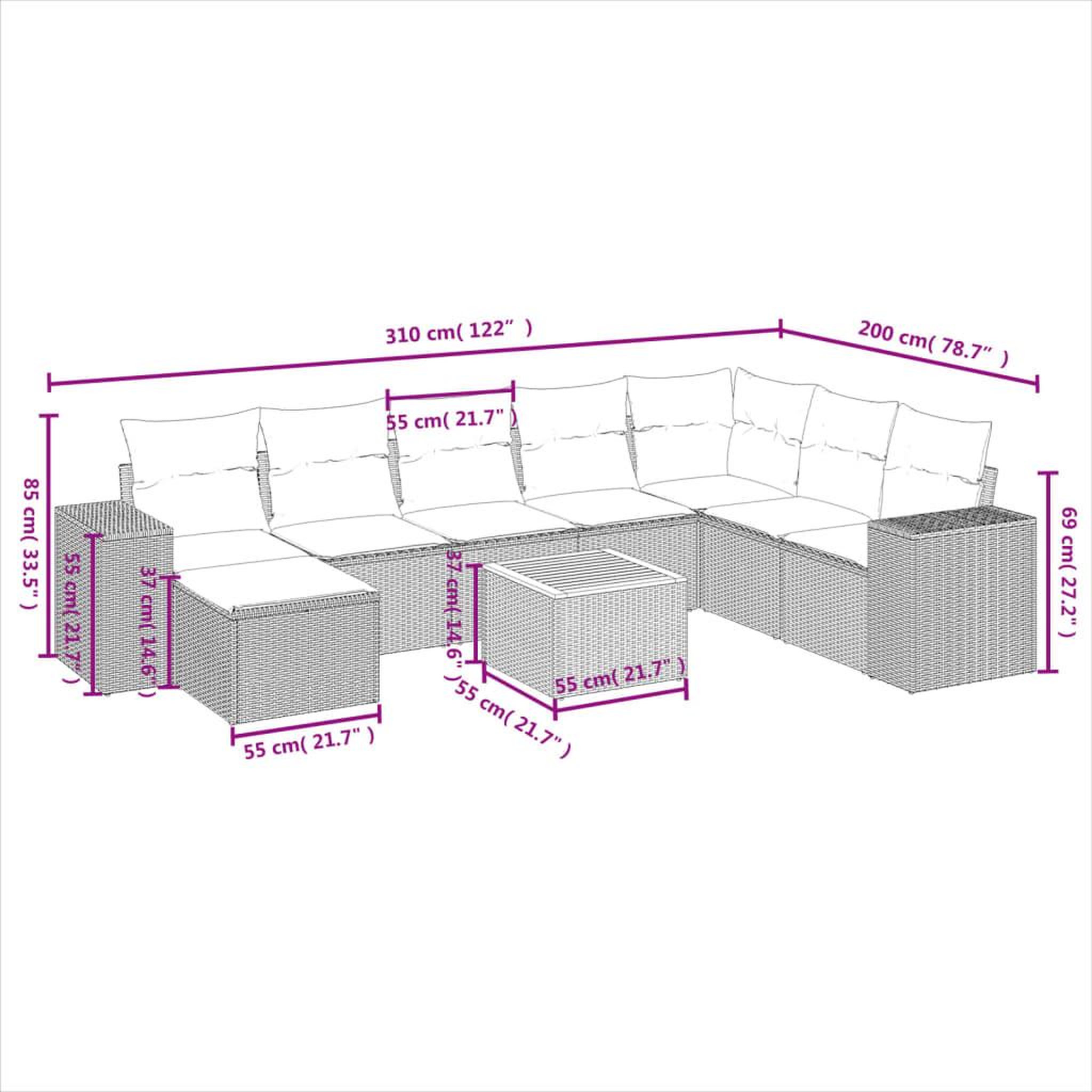 Voir la diapositive 4 : VIDAXL Salon de jardin avec coussins 9 pcs beige resine tressee