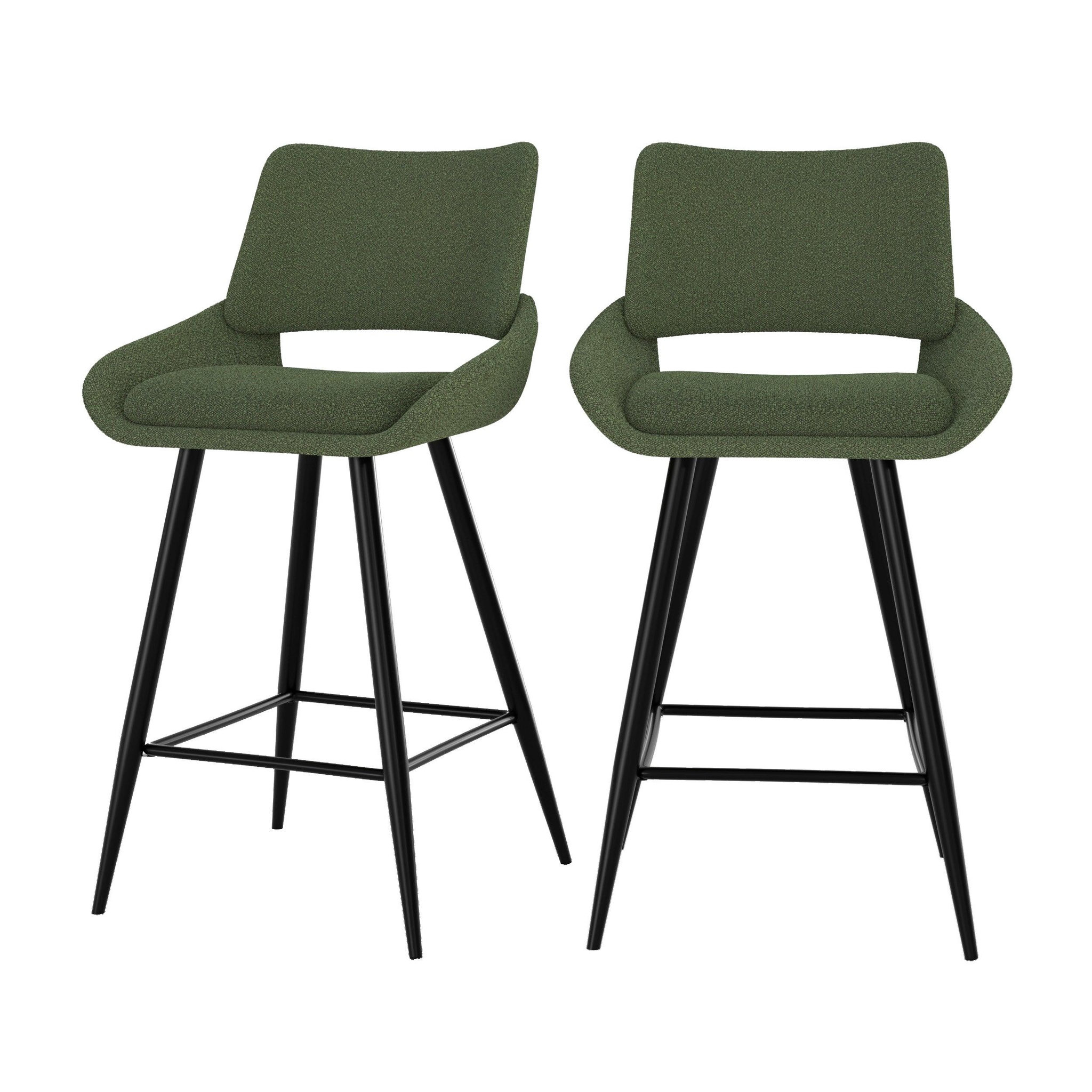 MAISON PAVANE Lot de 2 chaises pour îlot central en tissu bouclé vert kaki 66 cm-alfy