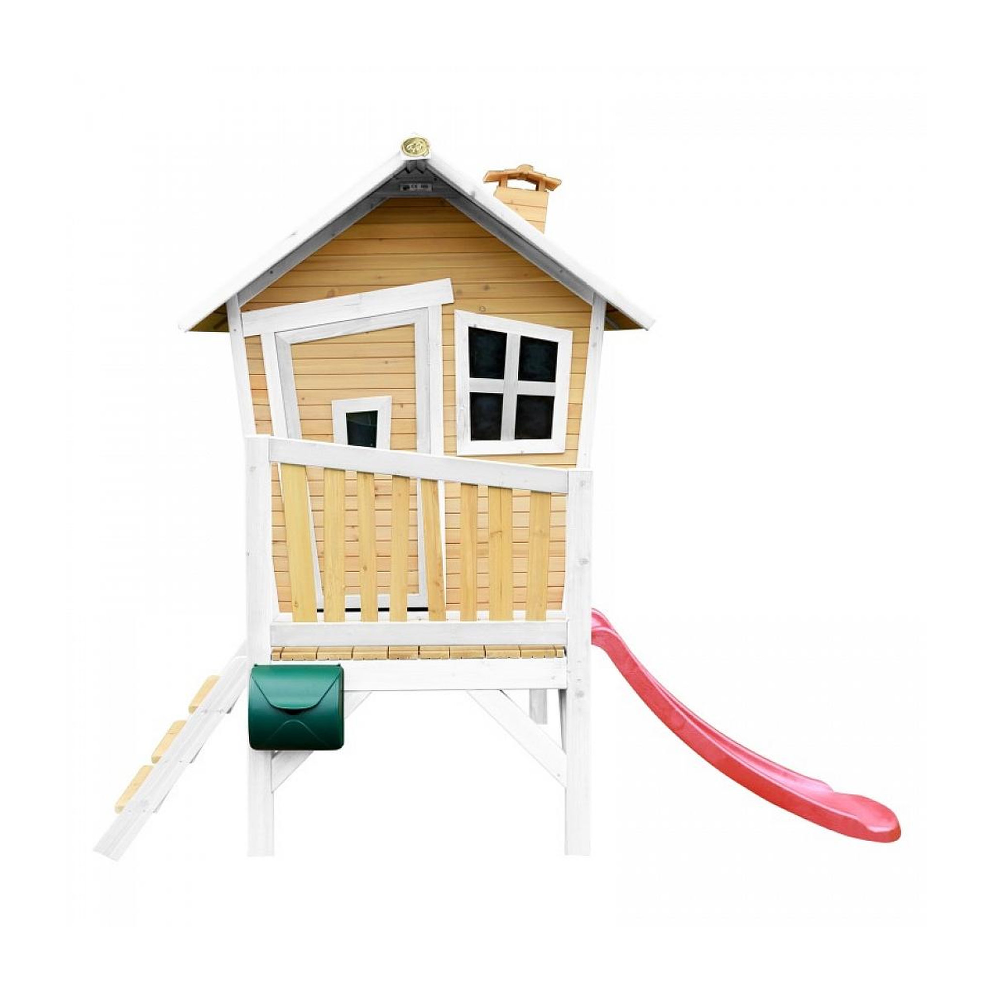 Voir la diapositive 2 : Axi House AXI Cabane enfant ROBIN Brun Blanc avec toboggan Rouge