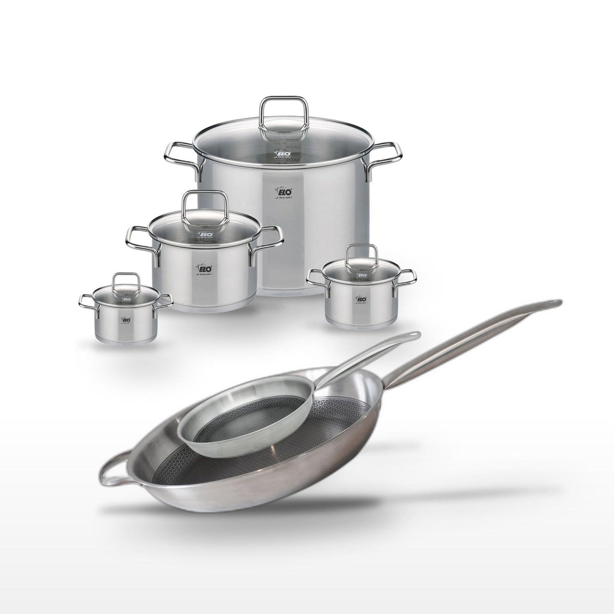 ELO Lot 2 Poêles 24/32cm & 4 Faitouts 12/14/20/26cm Elo Relief Solution