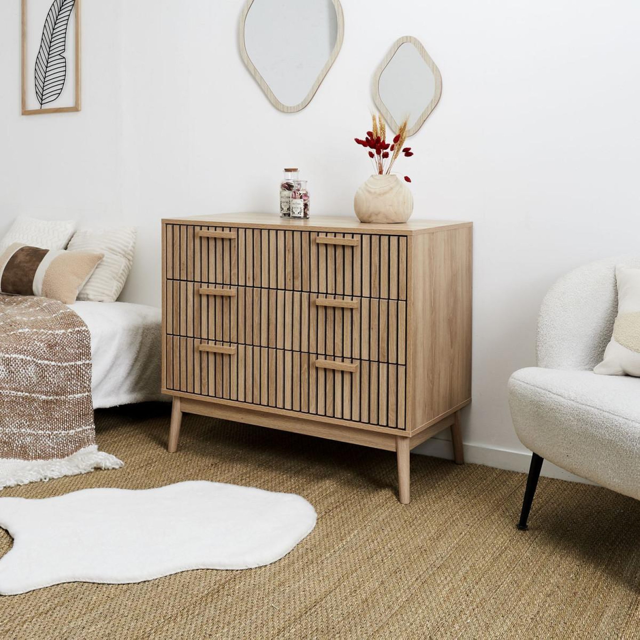 Voir la diapositive 6 : The Home Deco Factory Commode 3 tiroirs  klaus  90cm marron
