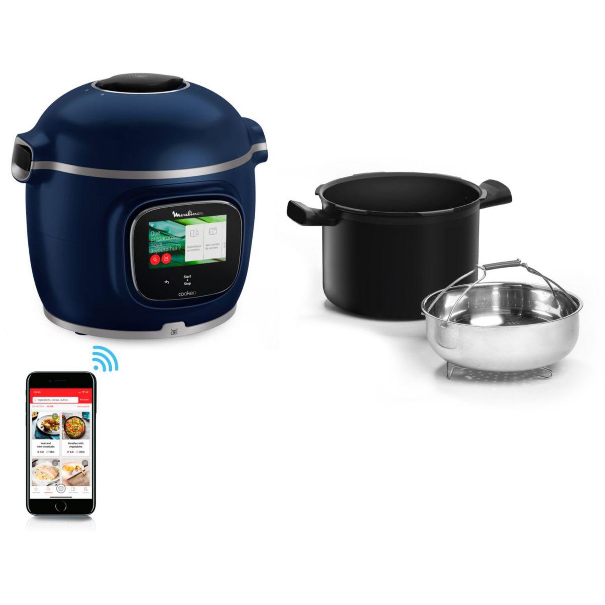 MOULINEX Cookeo CE943410 bleu  touch wifi pro balance integrée 6 L, 13 modes de cuisson