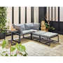Voir la diapositive 1 : BEST MOBILIER Beyla – salon de jardin modulable en acier noir - 4 places - coussins gris